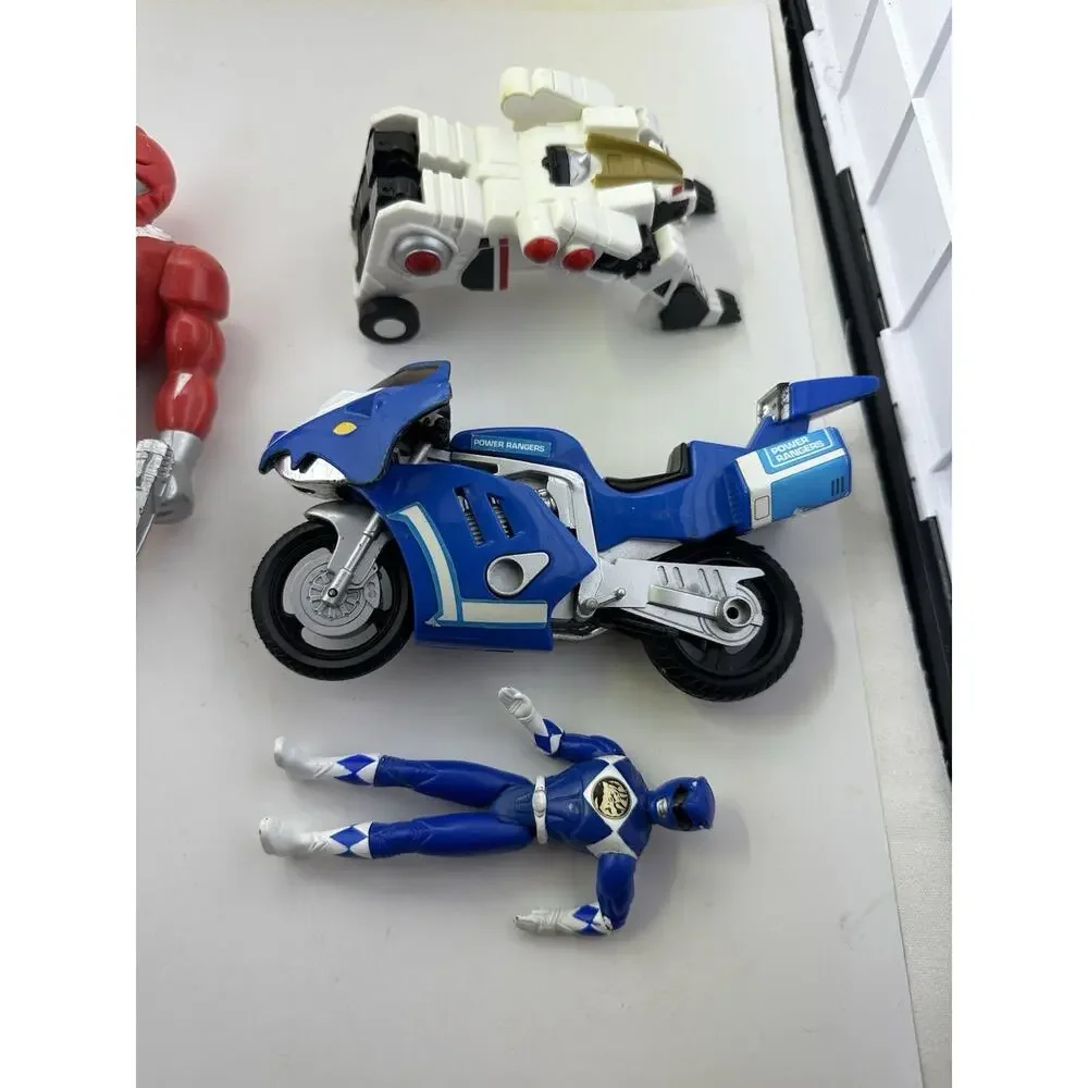 Power Ranger Action Figures Lot Vehicle Blue Red Motorcycle White Lion